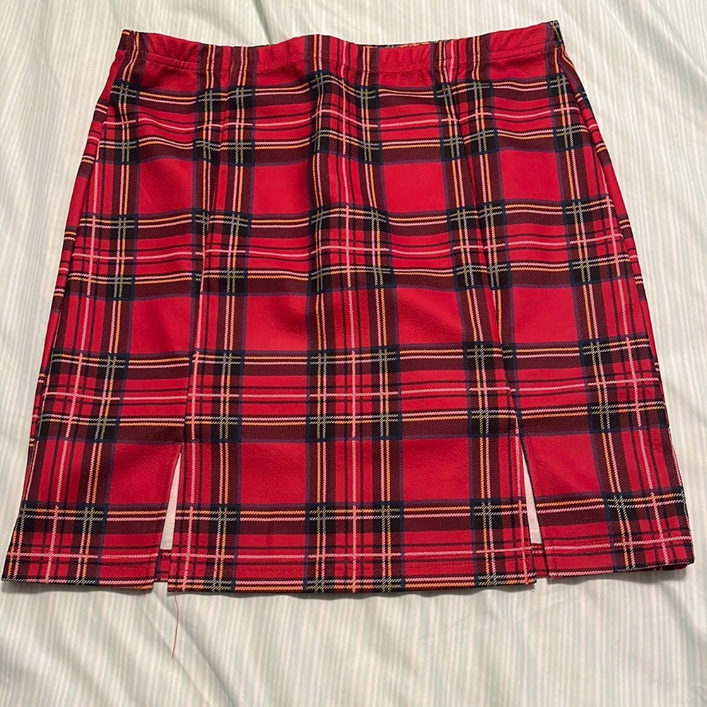 Red plaid pencil skirt